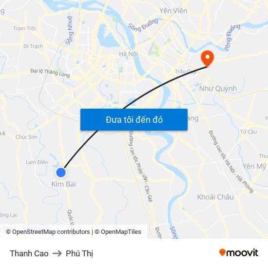 Thanh Cao to Phú Thị map
