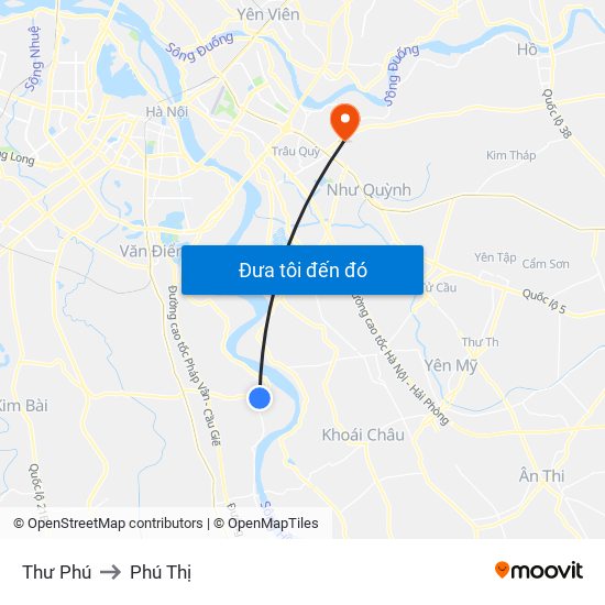 Thư Phú to Phú Thị map