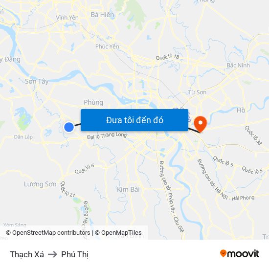 Thạch Xá to Phú Thị map