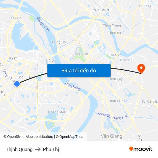 Thịnh Quang to Phú Thị map