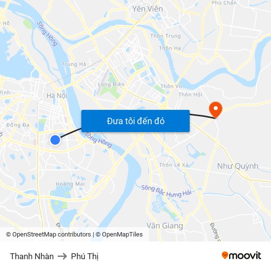 Thanh Nhàn to Phú Thị map