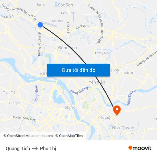 Quang Tiến to Phú Thị map
