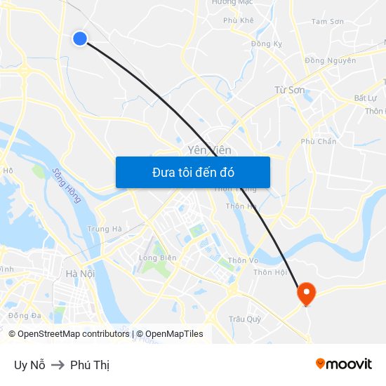 Uy Nỗ to Phú Thị map