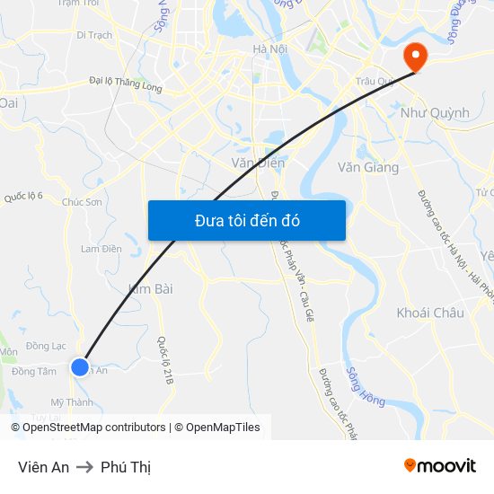 Viên An to Phú Thị map