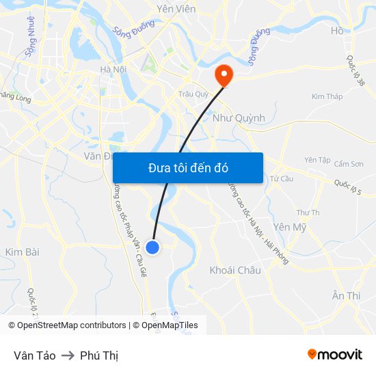 Vân Tảo to Phú Thị map