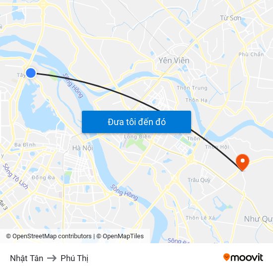 Nhật Tân to Phú Thị map