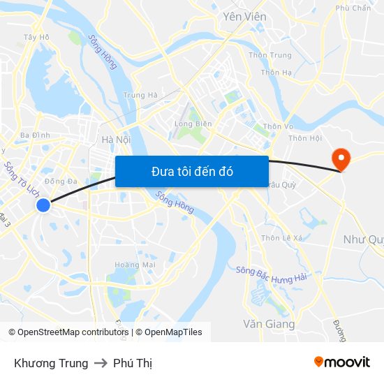 Khương Trung to Phú Thị map