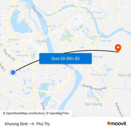 Khương Đình to Phú Thị map