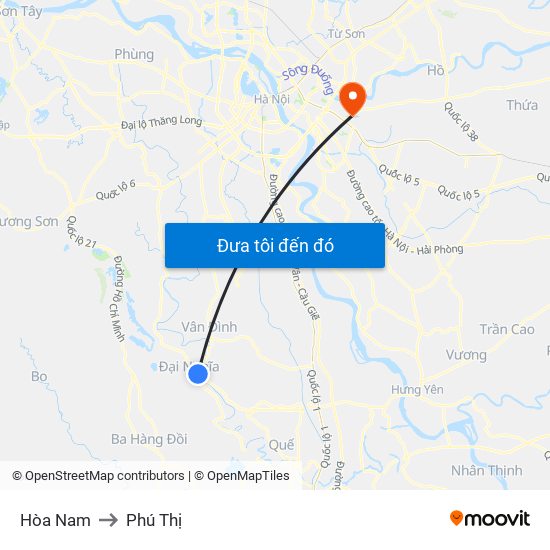 Hòa Nam to Phú Thị map