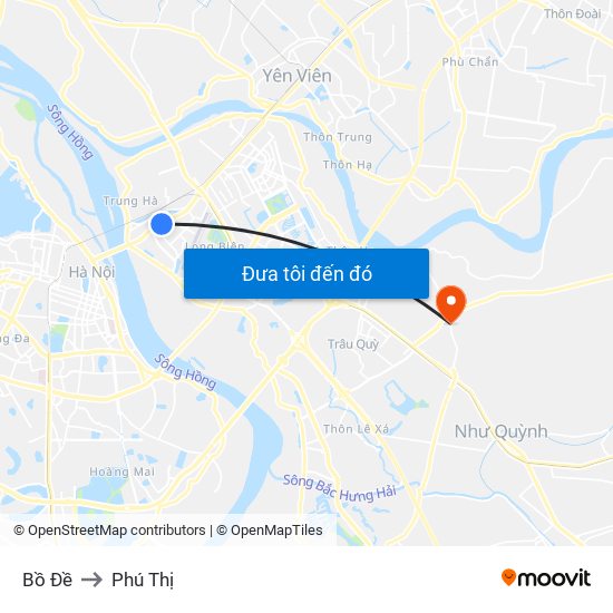 Bồ Đề to Phú Thị map