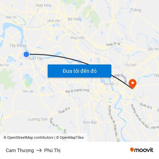 Cam Thượng to Phú Thị map