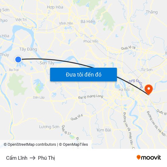 Cẩm Lĩnh to Phú Thị map