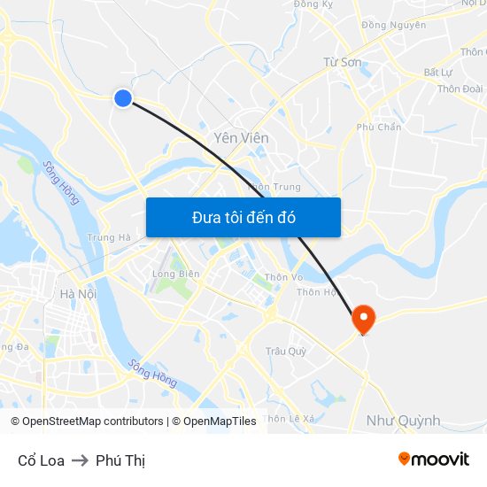Cổ Loa to Phú Thị map