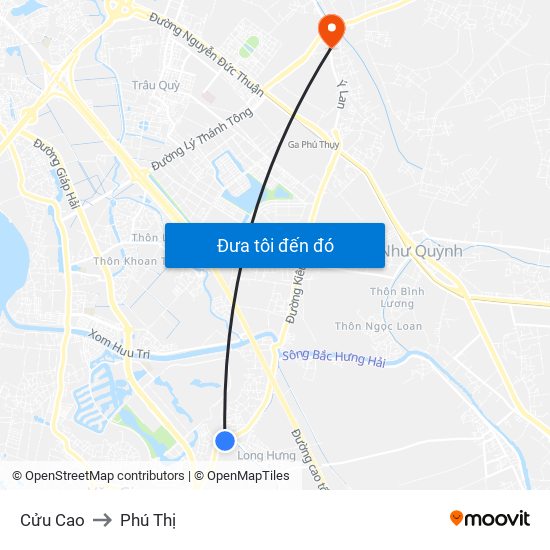Cửu Cao to Phú Thị map