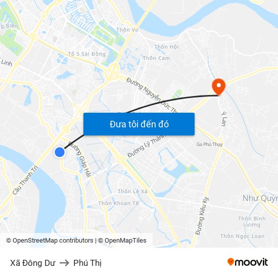 Xã Đông Dư to Phú Thị map