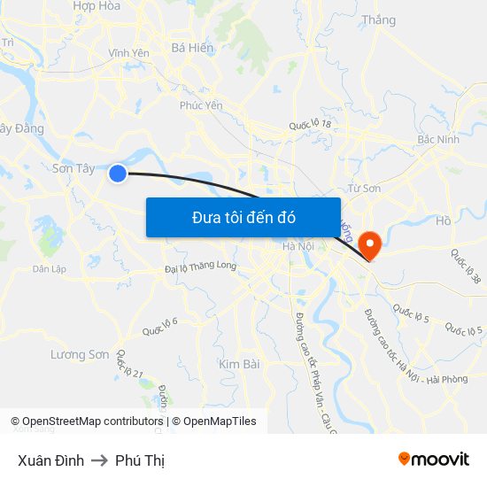 Xuân Đình to Phú Thị map