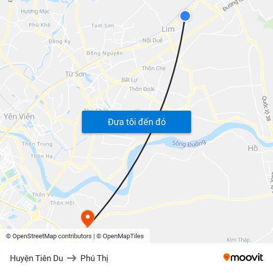 Huyện Tiên Du to Phú Thị map