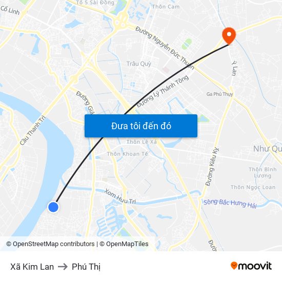 Xã Kim Lan to Phú Thị map
