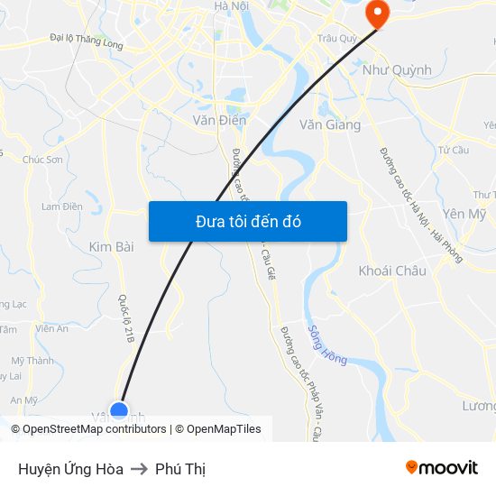 Huyện Ứng Hòa to Phú Thị map