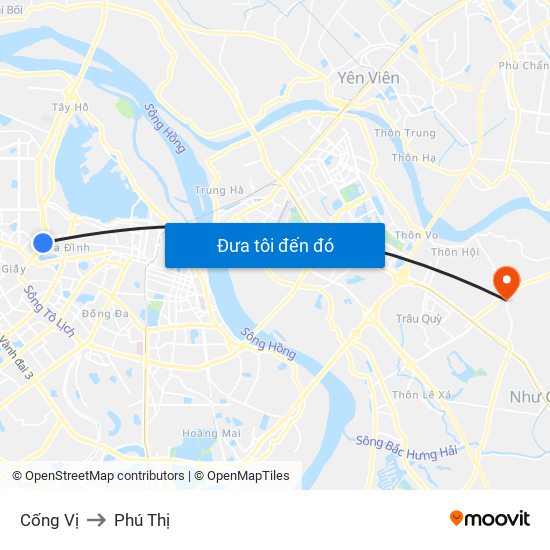 Cống Vị to Phú Thị map