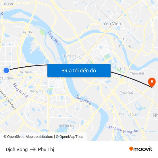 Dịch Vọng to Phú Thị map