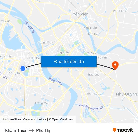 Khâm Thiên to Phú Thị map