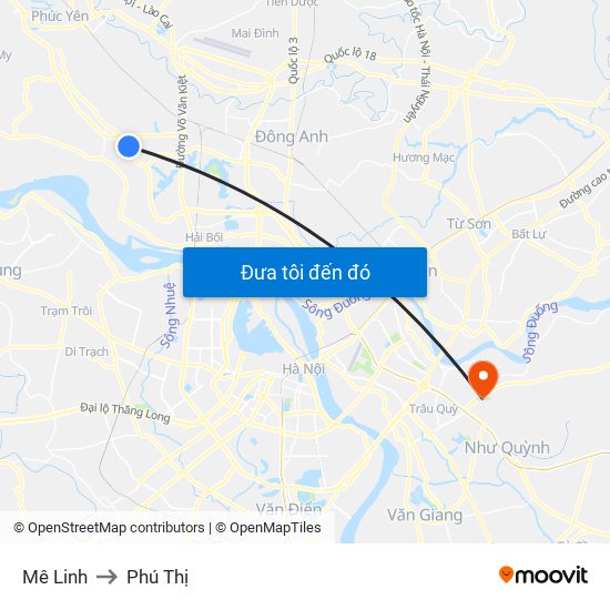 Mê Linh to Phú Thị map