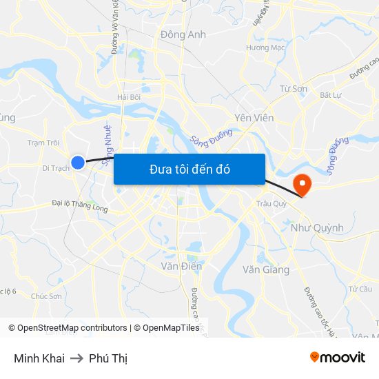 Minh Khai to Phú Thị map