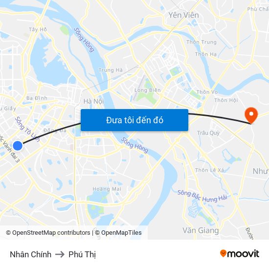 Nhân Chính to Phú Thị map