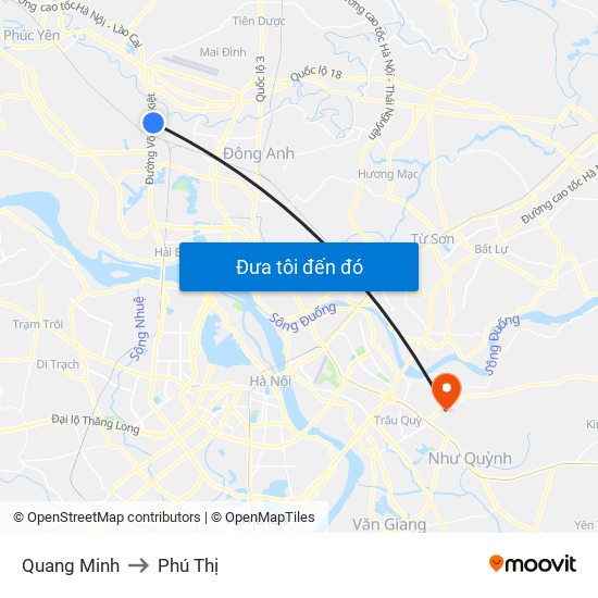 Quang Minh to Phú Thị map