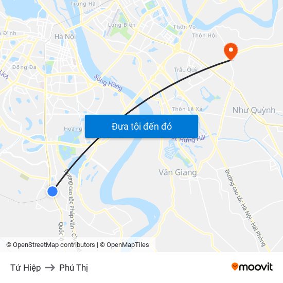 Tứ Hiệp to Phú Thị map