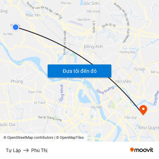 Tự Lập to Phú Thị map