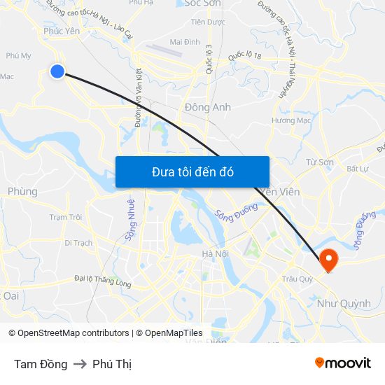Tam Đồng to Phú Thị map