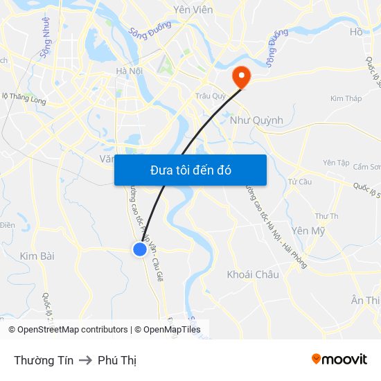 Thường Tín to Phú Thị map