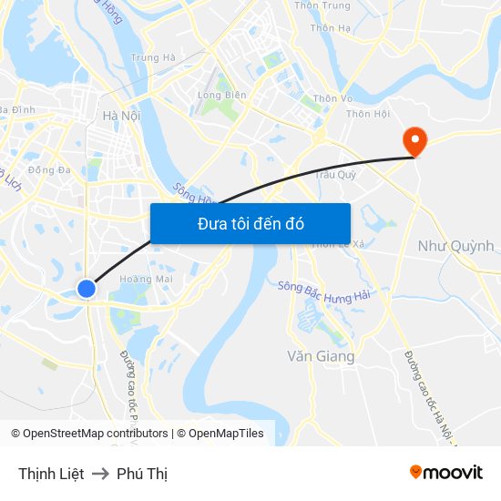 Thịnh Liệt to Phú Thị map