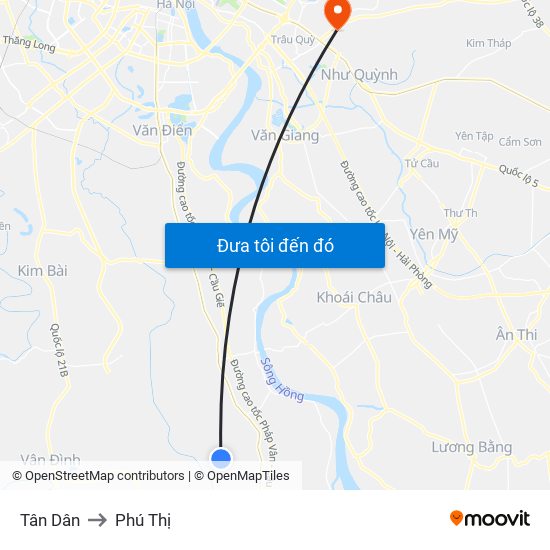 Tân Dân to Phú Thị map