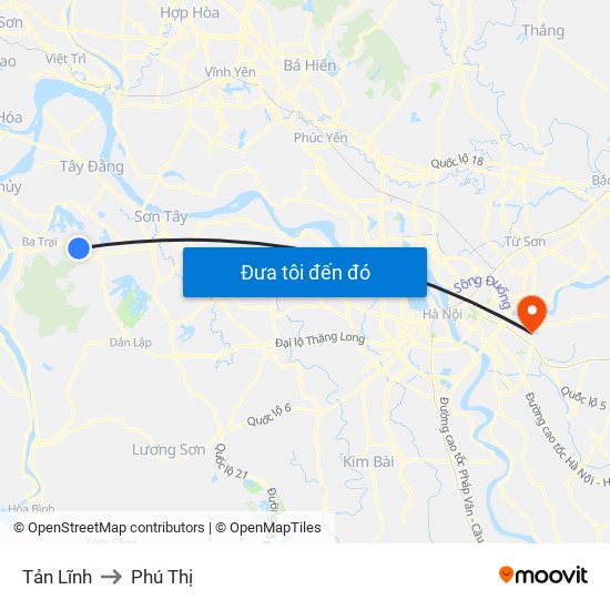 Tản Lĩnh to Phú Thị map