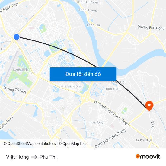 Việt Hưng to Phú Thị map