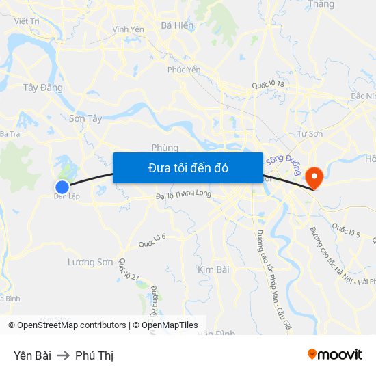 Yên Bài to Phú Thị map