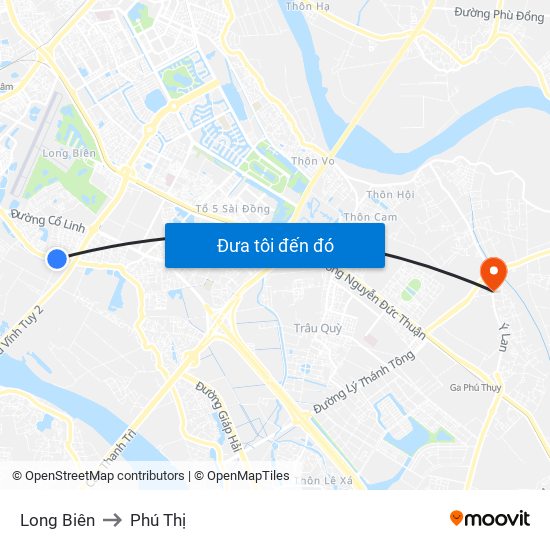 Long Biên to Phú Thị map