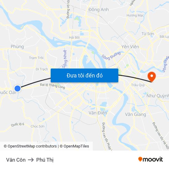 Vân Côn to Phú Thị map