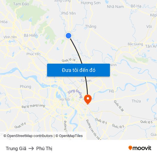 Trung Giã to Phú Thị map