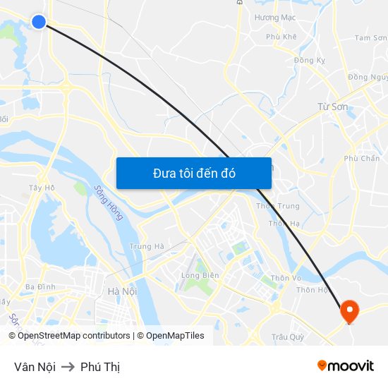 Vân Nội to Phú Thị map
