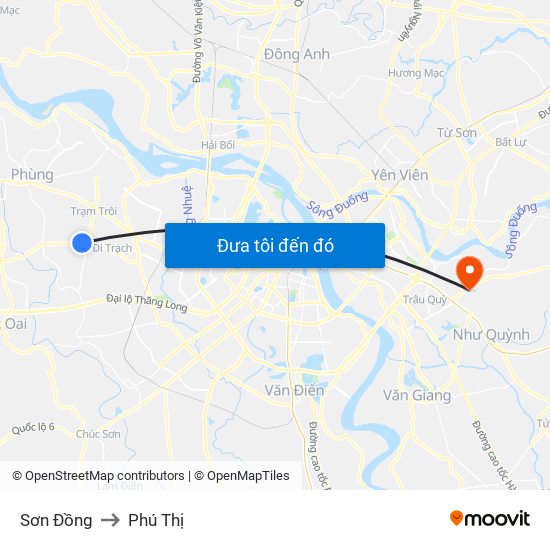 Sơn Đồng to Phú Thị map