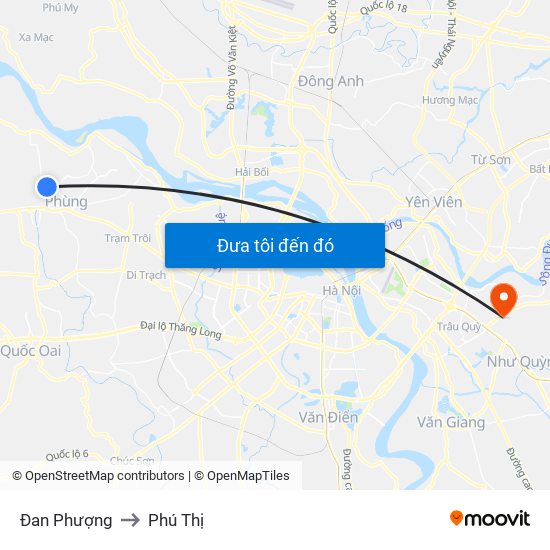 Đan Phượng to Phú Thị map