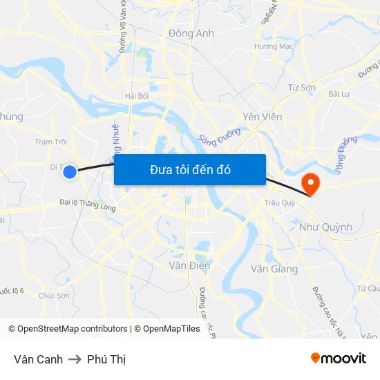 Vân Canh to Phú Thị map