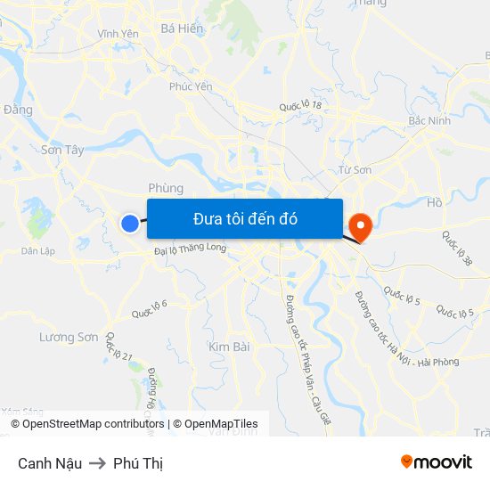 Canh Nậu to Phú Thị map