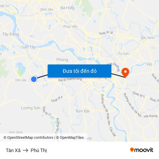 Tân Xã to Phú Thị map