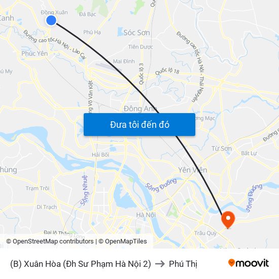 (B) Xuân Hòa (Đh Sư Phạm Hà Nội 2) to Phú Thị map