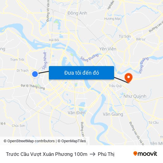 Trước Cầu Vượt Xuân Phương 100m to Phú Thị map